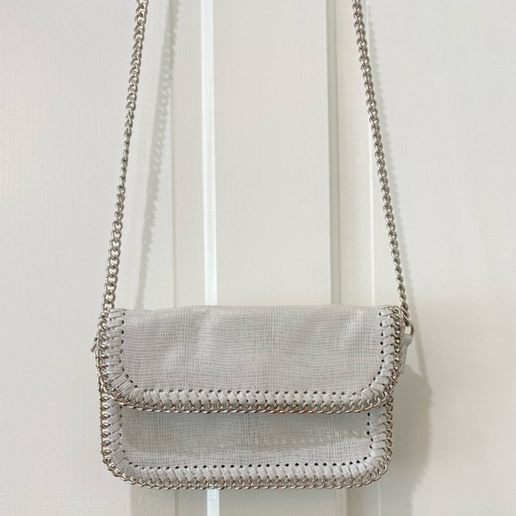 Sondra Roberts Squared white metallic shiny leather silver crossbody purse - Picture 13 of 15